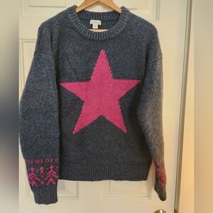 Sundance Instaria Star Guide Sweater Size M cozy Fuschia Navy Charcoal Heather